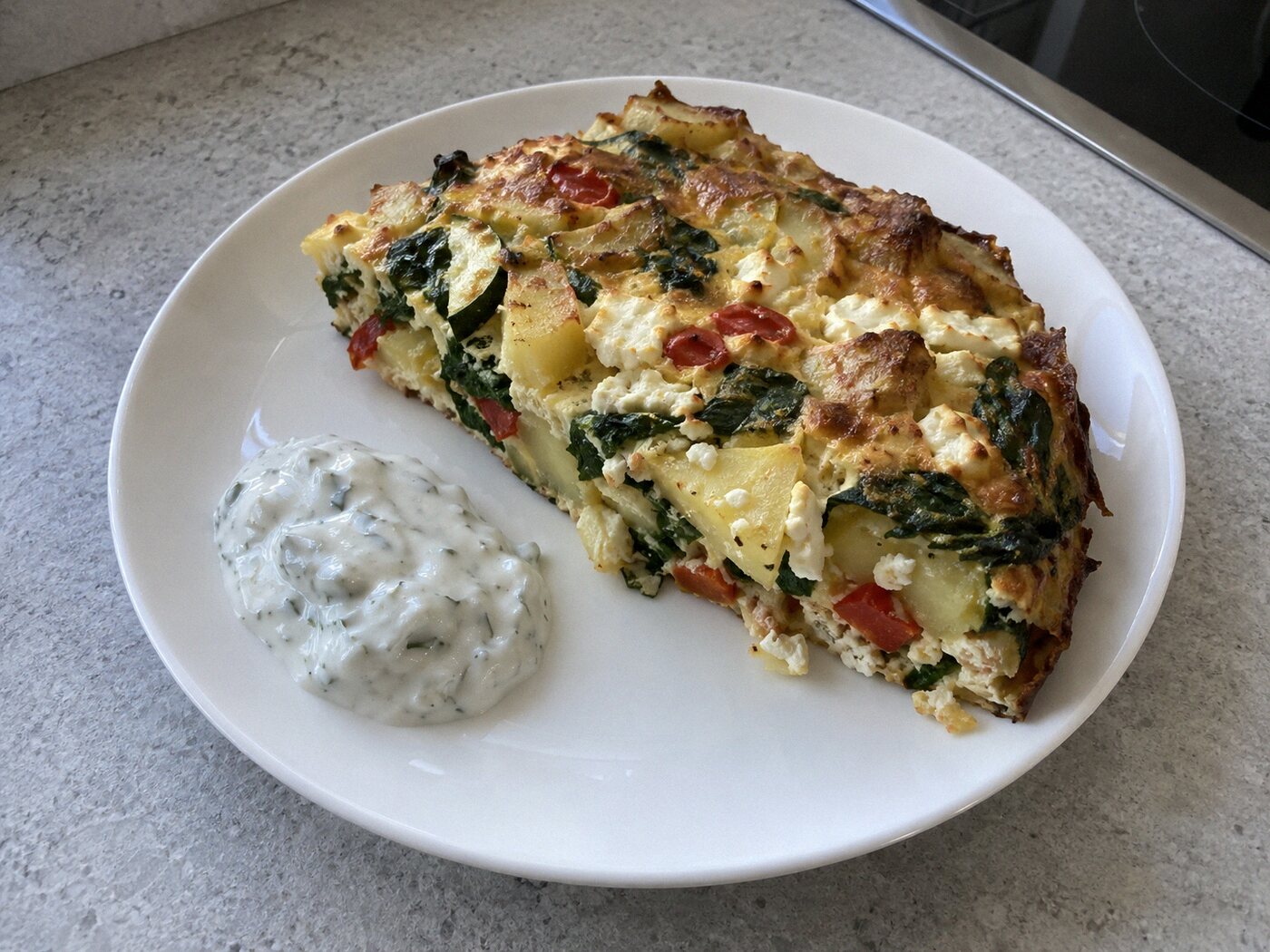 Eiwitrijke frittata met aardappel, spinazie en feta