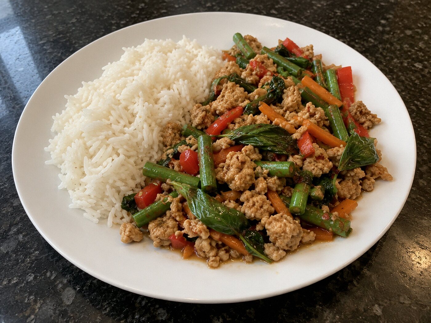 Pad kra pao: Thaise kalkoen met basilicum en rijst